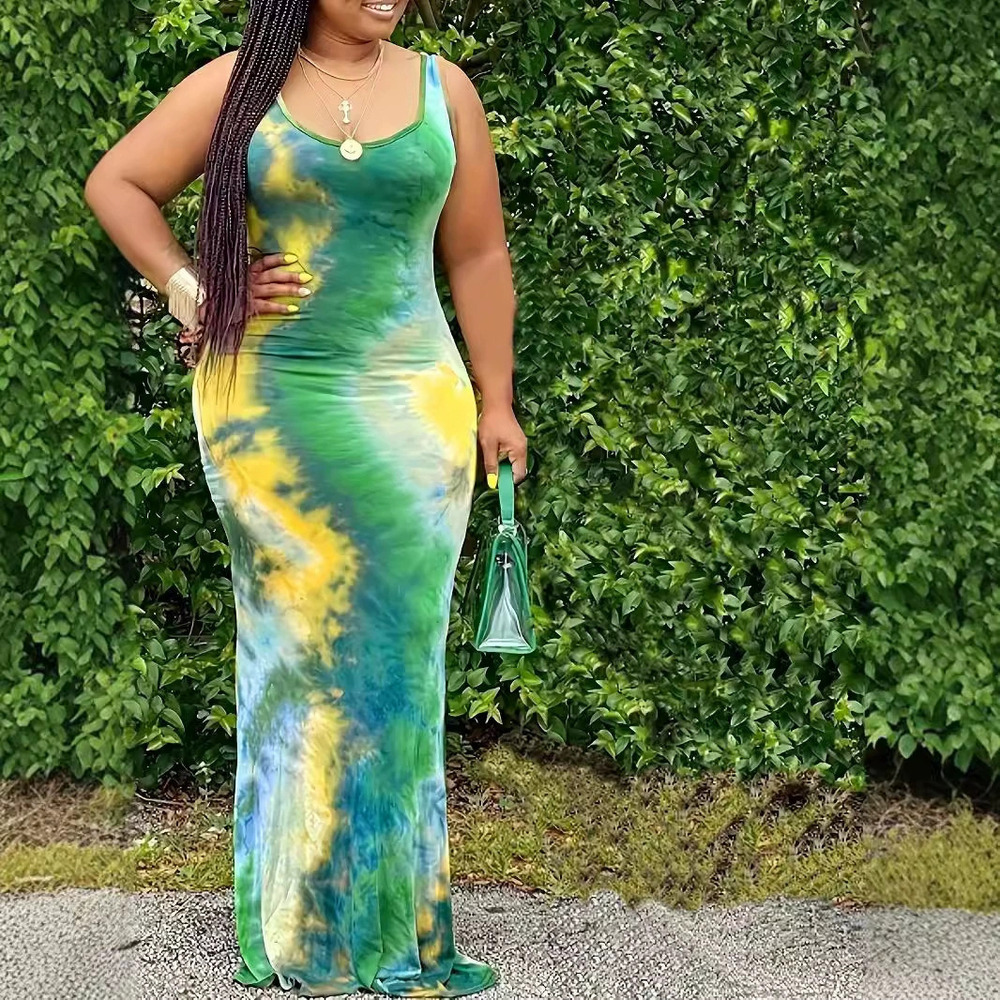 Forever 21 Plus Size Digital Print Tie Dye Pleated Sleeveless Dress